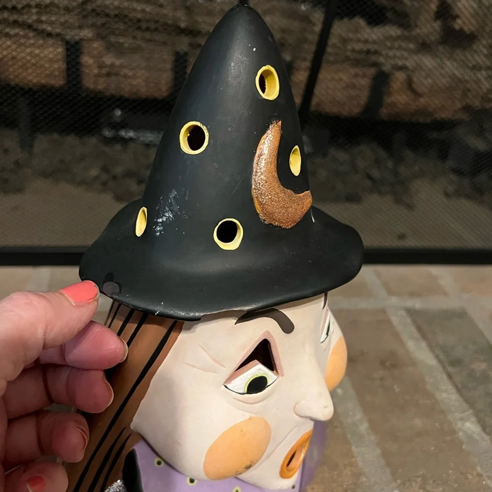 Vintage 10” Tall Witch Halloween Pottery Luminary - Picture 2 of 13